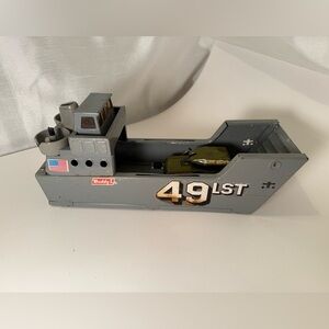 Vintage Buddy L Metal Navy 49 LST Carrier And Buddy Metal Army Tank!